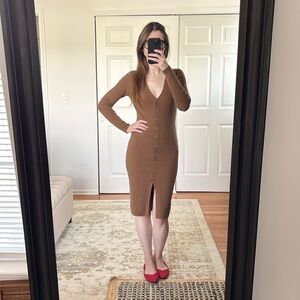 GAP Brown Ribbed Knit Button-Down Dress Size XS